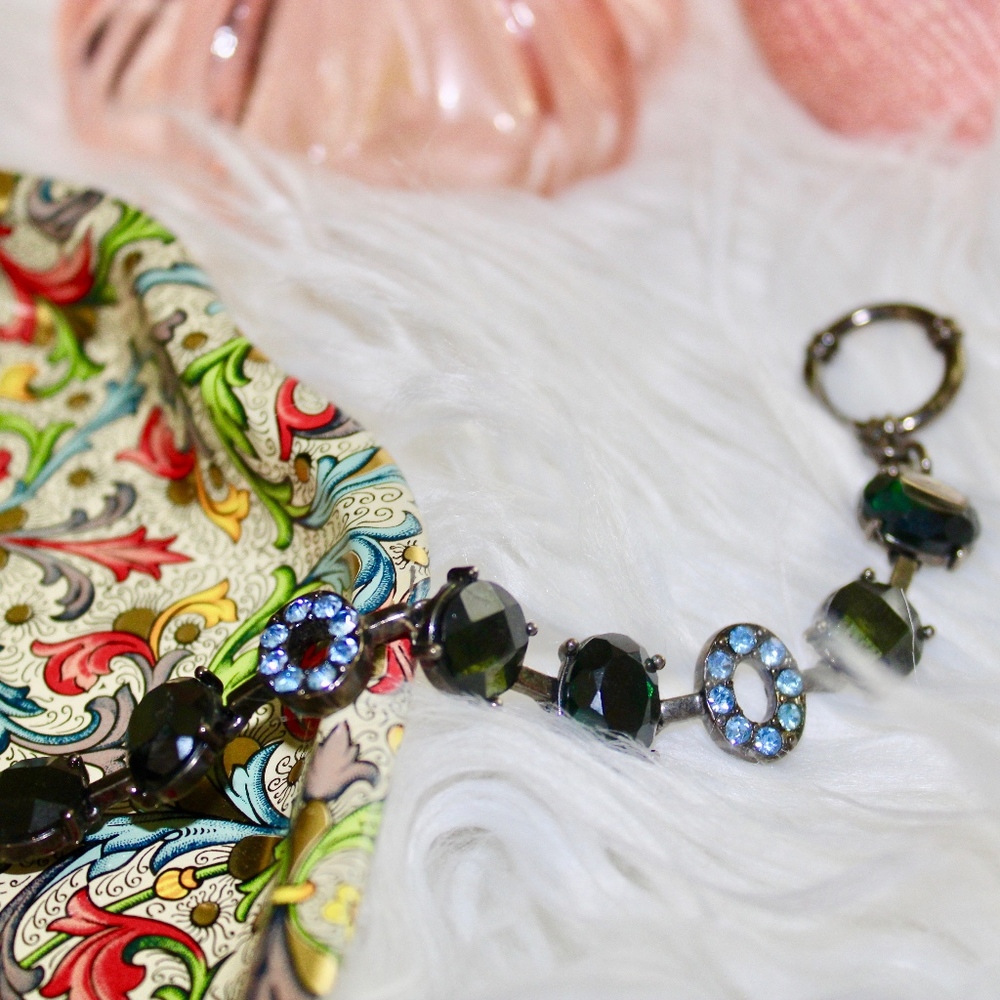 Vintage Emerald Green Blue Old Hollywood Bracelet